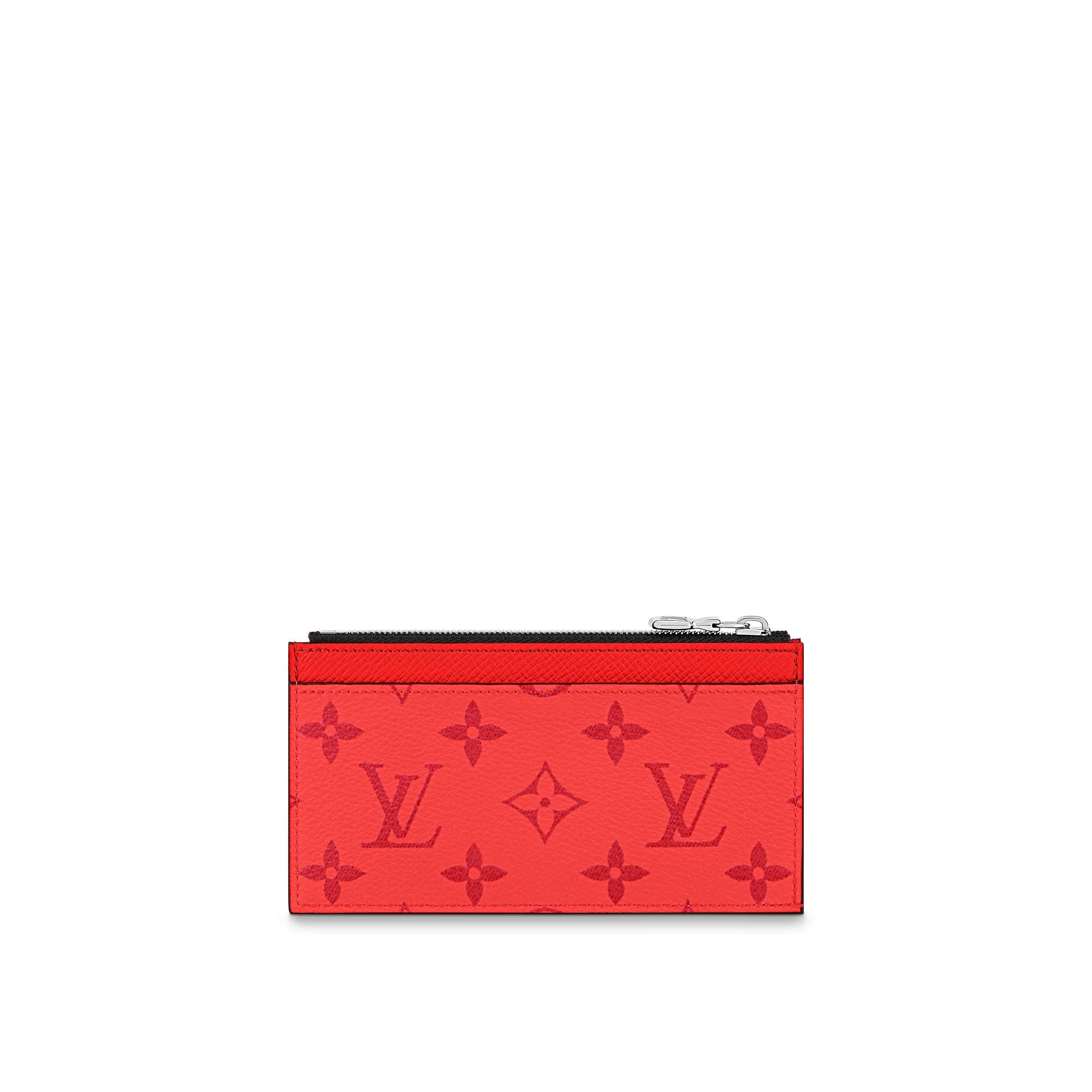 Auth Louis Vuitton LV Red deals Leather Wallet & Card Holder